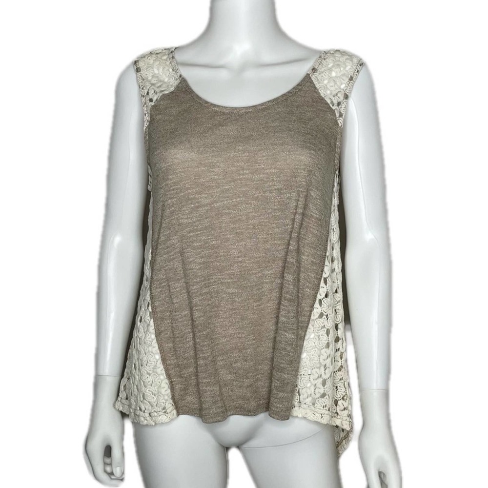 Altar’d State Women's Tan/Cream Lace Side/Shoulders Detail Knit Tank sz M